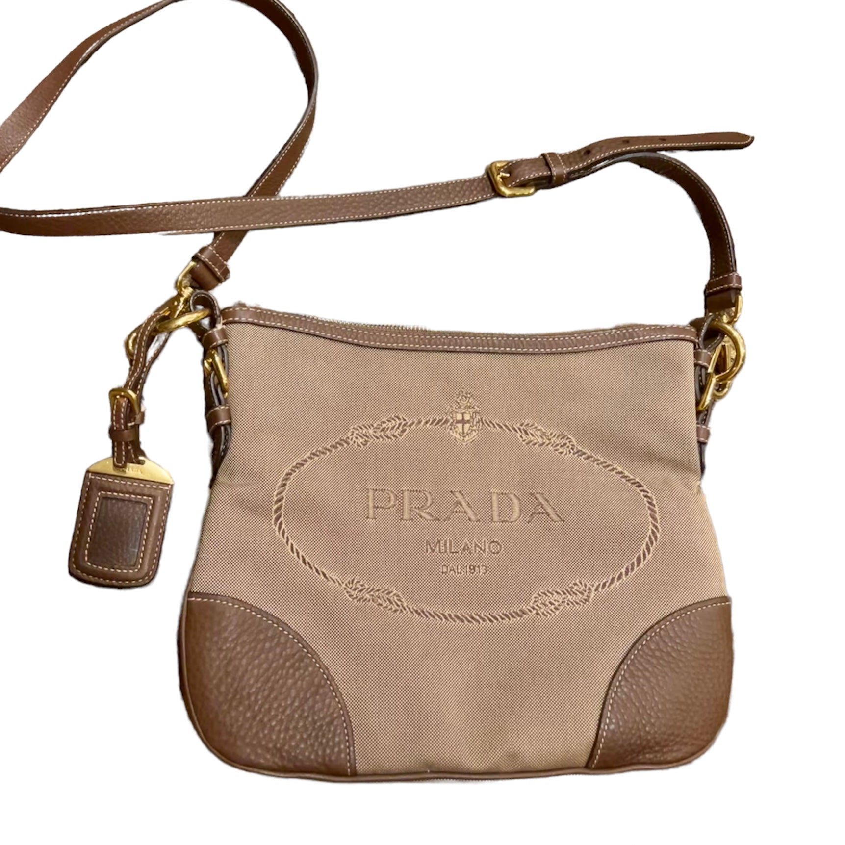Prada Brown Canvas and Leather Messenger Bag Prada