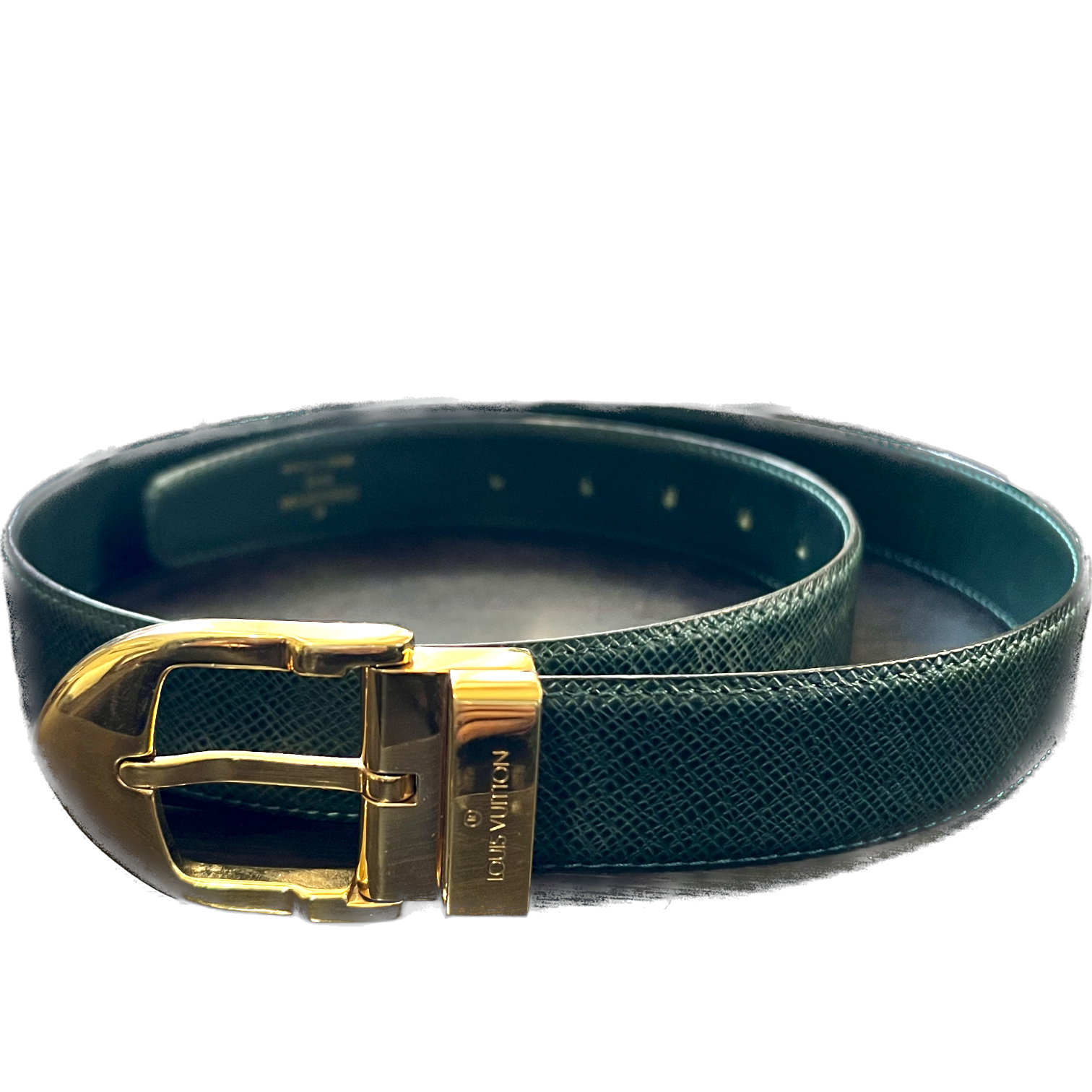 Louis Vuitton Gold Buckle Damier Belt Genuine Leather Black, Men's