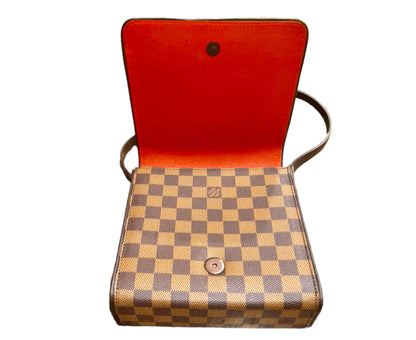 LV Damier Canvas Tribeca Carre Bag front open view.