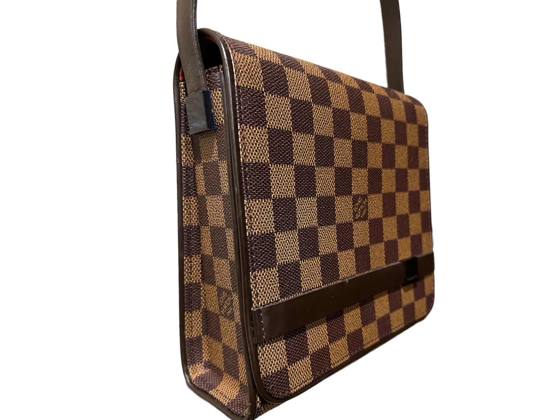 LV Damier Canvas Tribeca Carre Bag side & front view